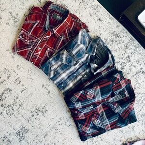 (3) Men's Long Sleeved Snap Front Plaid Shirts Size Small - INC | Buckle